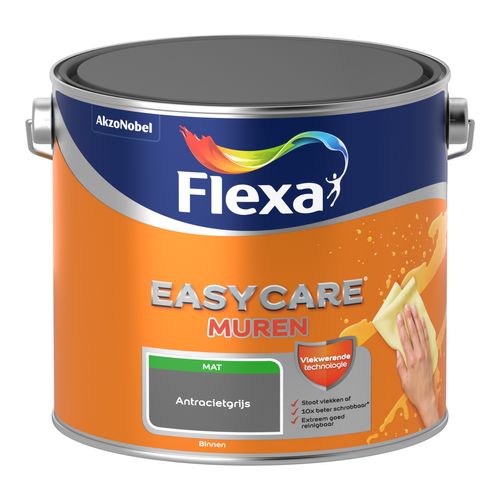 Flexa Muurverf Easycare Muren Mat Antracietgrijs 2,5l