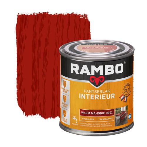 Rambo Pantserlak Interieur Transparant Zijdeglans 801 Warmmahonie 0,25l